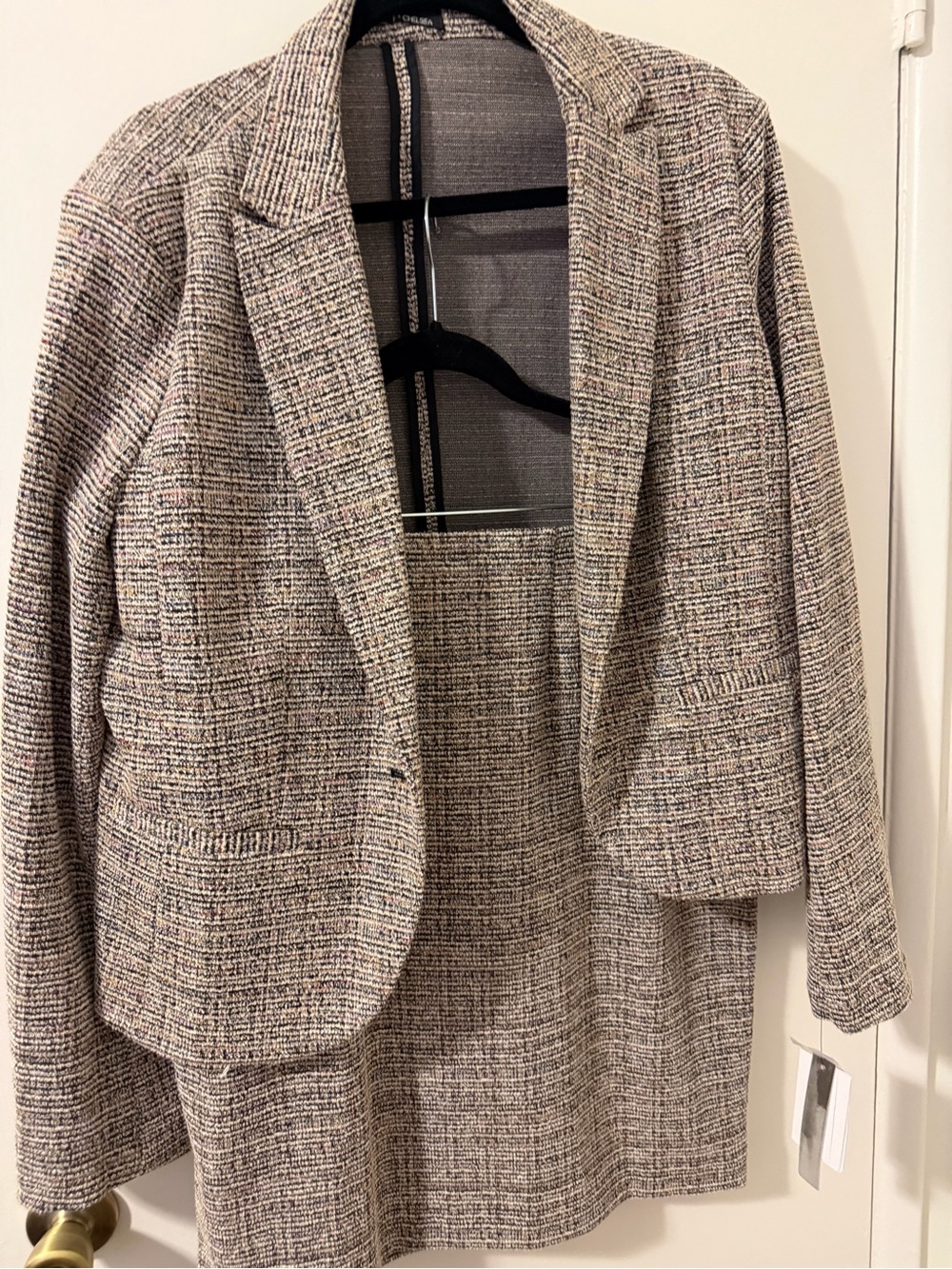 NWT Amanda & Chelsea Neutral Multi Tweed Blazer Jacket and Skirt Suit Set
